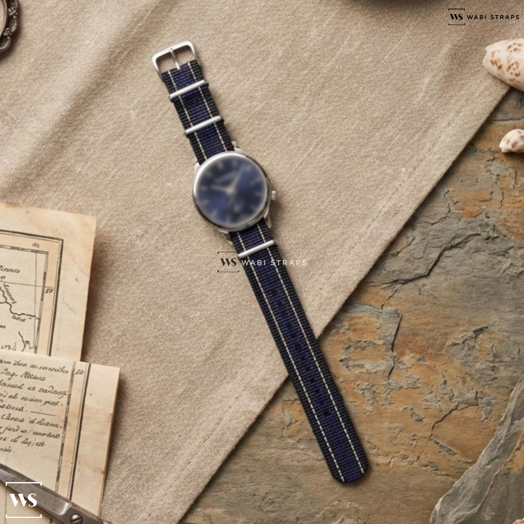 Black/Purple/White 4 Thick 1 Thin Stripe Nylon Watch Strap on Chopard L.U.C XPS Twist QF