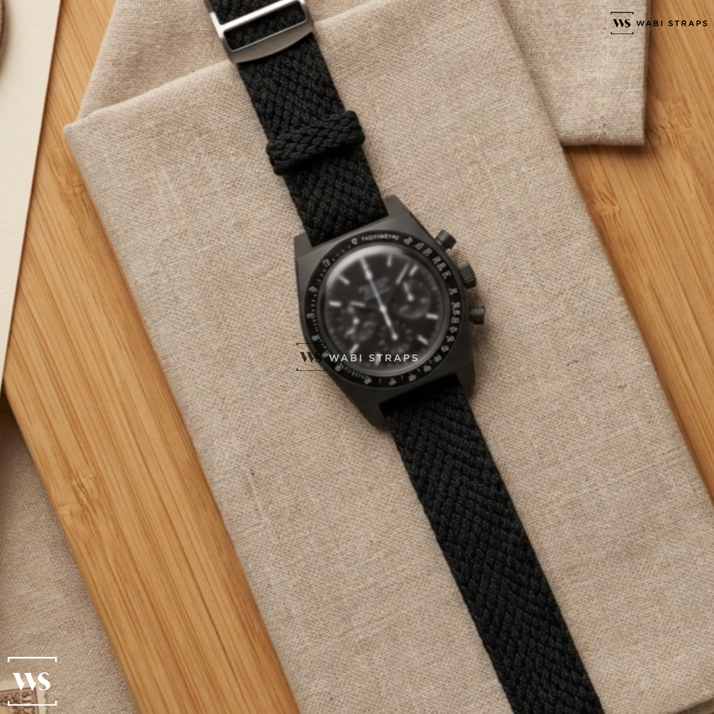 Black Solid Plain Nylon Watch Strap on Zenith Chronomaster Revival Shadow Titanium El Primero
