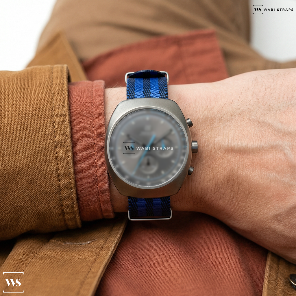 Black/Blue 5-Stripe Nylon Watch Strap on Autodromo Prototipo Limited Edition