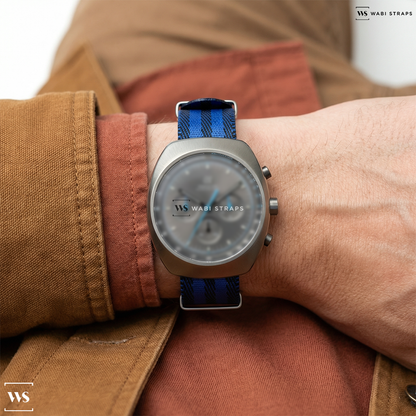 Black/Blue 5-Stripe Nylon Watch Strap on Autodromo Prototipo Limited Edition