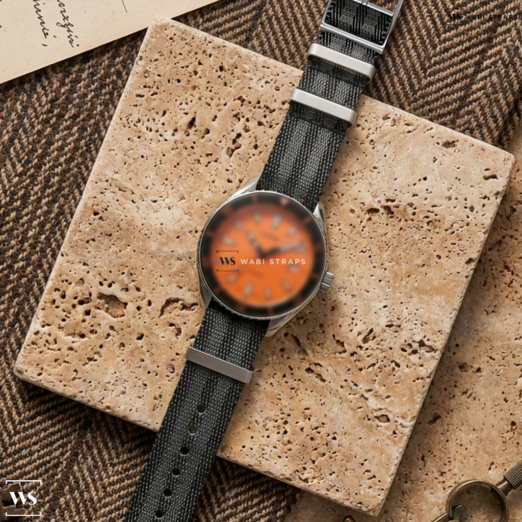 Black/Grey 5-Stripe Nylon Watch Strap on DOXA Sub 200 Professional 42mm Mens Watch 799.10.351.10