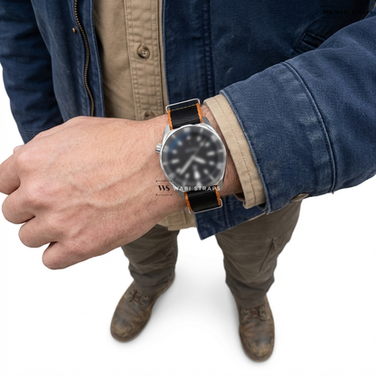 Black/Orange Trim Edge Nylon Watch Strap on RZE ASPIRARE - Basalt Black