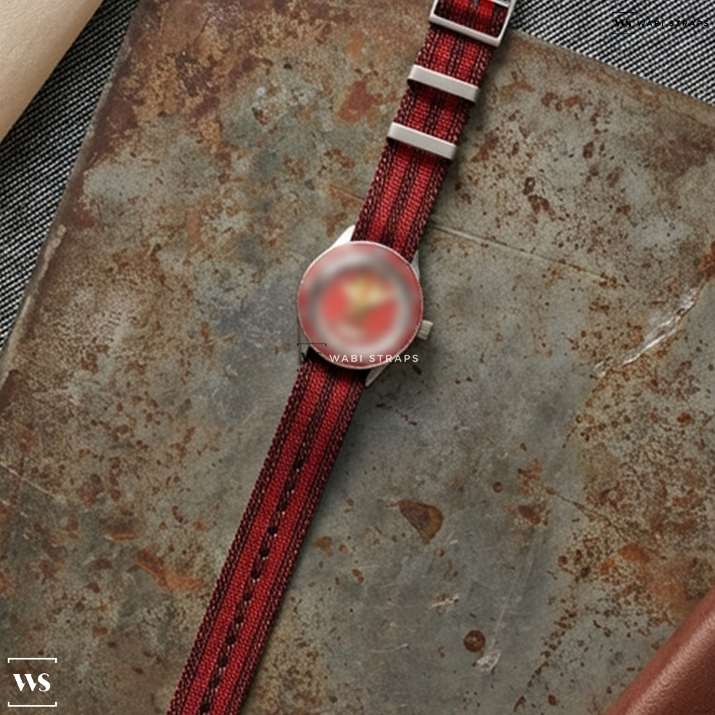 Black/Red 5-Stripe Nylon Watch Strap on Spongebob X Spinnaker Hass Automatic 25th Limited Edition