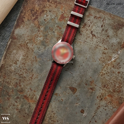 Black/Red 5-Stripe Nylon Watch Strap on Spongebob X Spinnaker Hass Automatic 25th Limited Edition