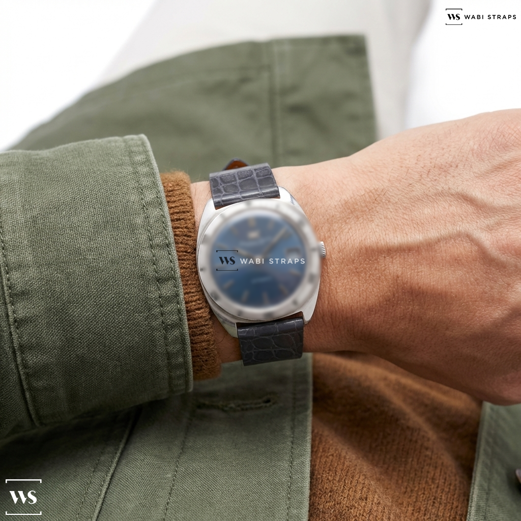 Blue Alligator Grain Leather Watch Strap on IWC Yachting