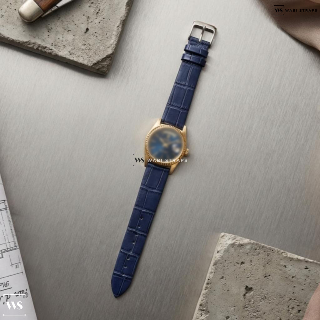 Blue Bamboo Grain Leather Watch Strap on Rolex Day Date Ref. 18238