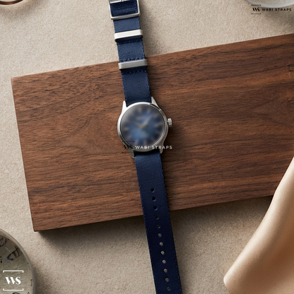 Blue Basic Nylon Watch Strap on Seiko Presage "Cocktail Time" Automatic Dress Watch with 40mm Case #SRPB41