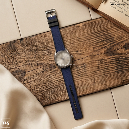 Blue Hybrid Canvas Watch Strap on Grand Seiko Heritage Collection Spring Drive "White Birch" SS
