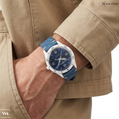 Blue Floral Print Leather Watch Strap on Bell & Ross Vintage BR V1-92 Blue Steel Men's Watch