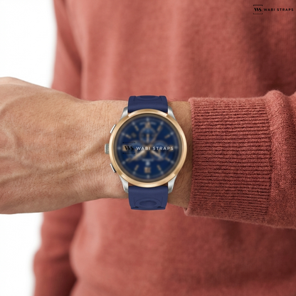 Blue Perforated Rubber Watch Strap on CYMA W02-00812-005 CHAMPION CHRONOGRAPH QUARTZ BROWN LEATHER MEN WATCH