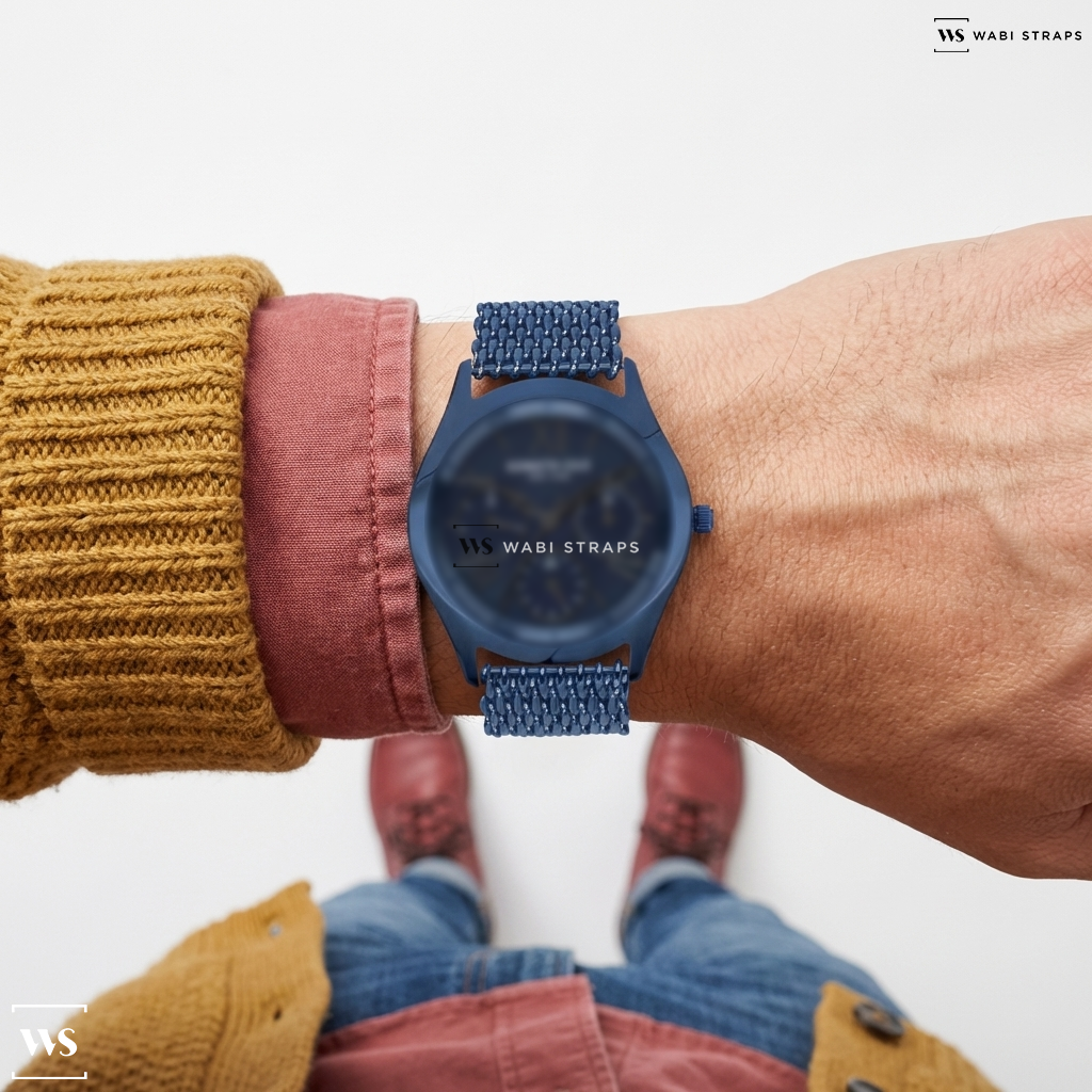 Blue Shark Mesh Metal Watch Bracelet on Kenneth Cole Quartz Multifunction Blue Dial Stainless Steel Strap Watch for Women
