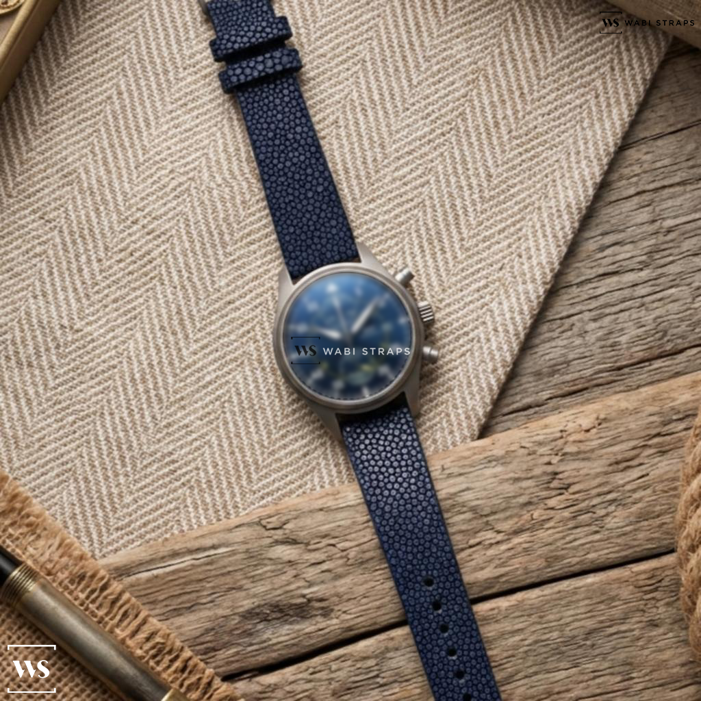 Blue Stingray Grain Leather Watch Strap on IWC Pilot's Watch Chronograph "Blue Angels" Edition