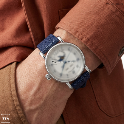 Blue Stingray Grain Leather Watch Strap on Chronoswiss Lunar Complete Calendar SS