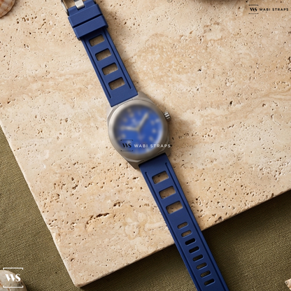 Blue Perforated Rubber Watch Strap on Formex Field Earth Blue Limited Edition