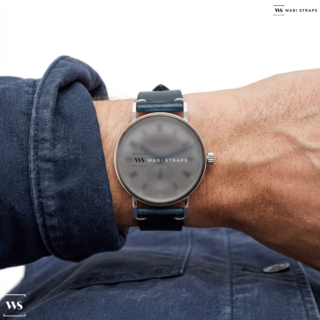 Blue Waxed Leather Watch Strap on Nomos Tangente Sport “HODINKEE”