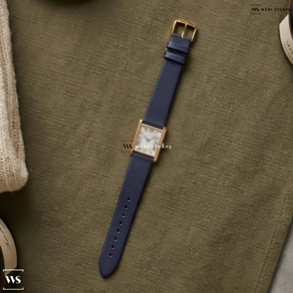 Blue Smooth Leather Watch Strap on Cartier Tank Louis Cartier Manual Wind 18K Yellow Gold