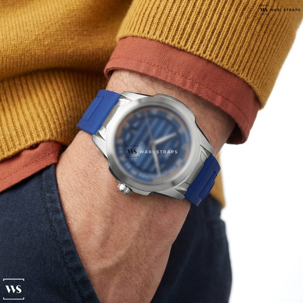 Blue Vented Silicone Watch Strap on REC Watches Turbo NavyBlue