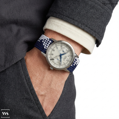 Blue/White Interwoven Contrast Nylon Watch Strap on Citizen Eco-Drive Corso Mens Watch