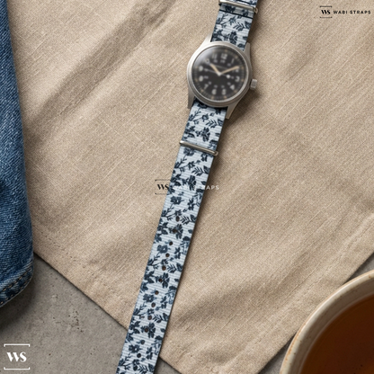 Black/White Graphic Print Nylon Watch Strap on Hamilton Khaki Field Mechanical 42mm