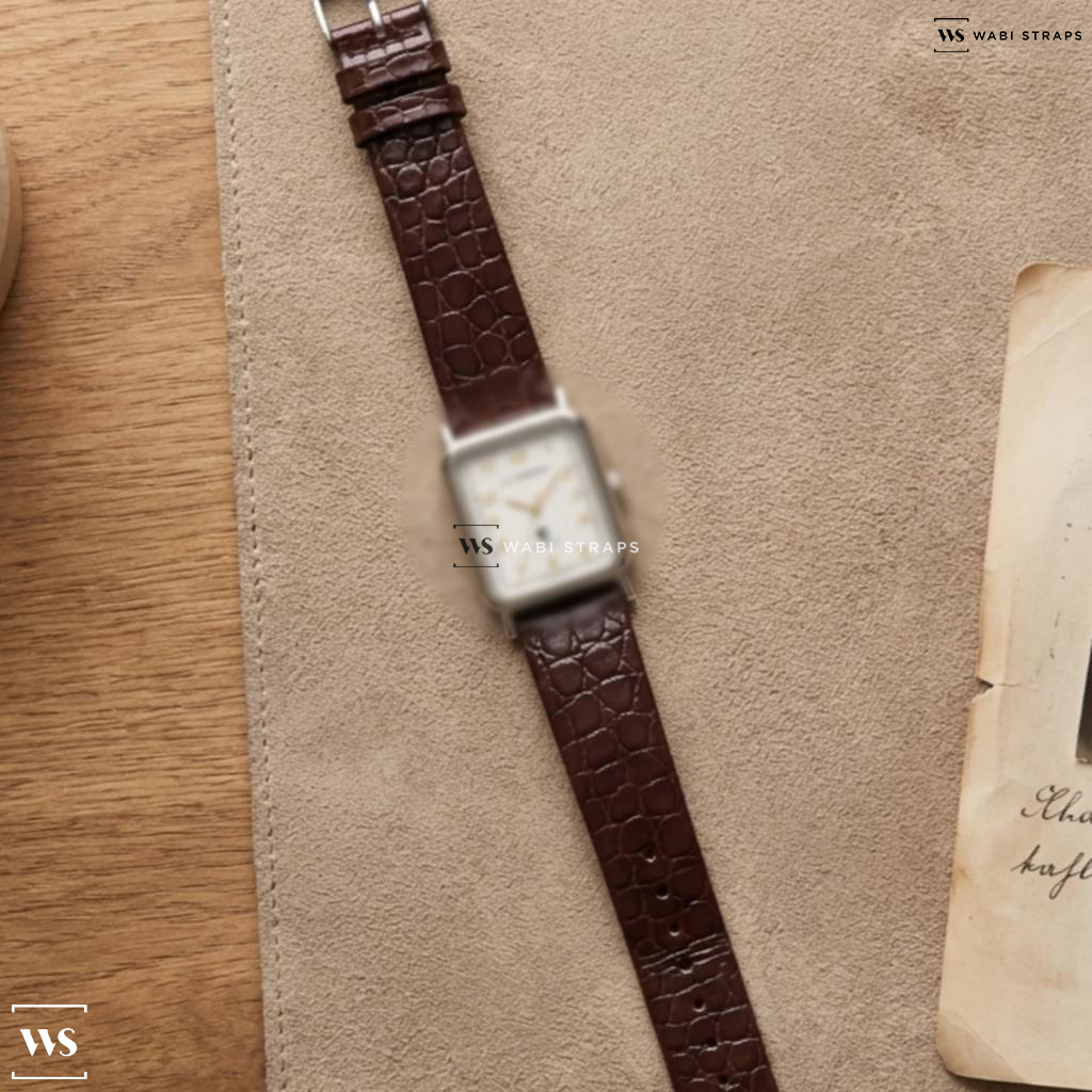 Brown Alligator Grain Leather Watch Strap on J.B. Champion (Stainless Steel)