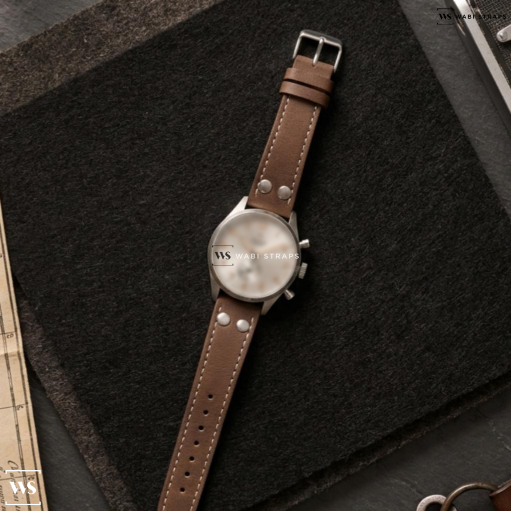 Brown Riveted Leather Watch Strap on TAG Heuer Carrera Heritage Automatic White Dial Men's Watch