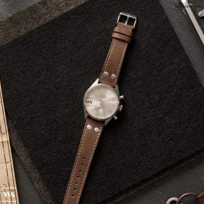 Brown Riveted Leather Watch Strap on TAG Heuer Carrera Heritage Automatic White Dial Men's Watch