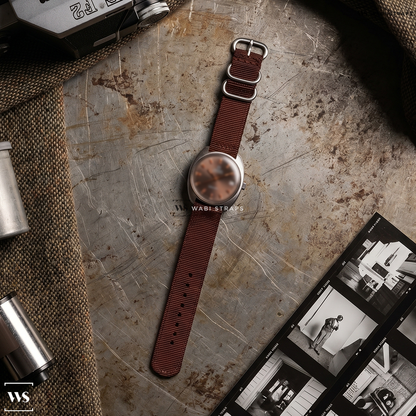 Brown Solid Plain Nylon Watch Strap on Universal Geneve Polerouter Day Date Slate Dial