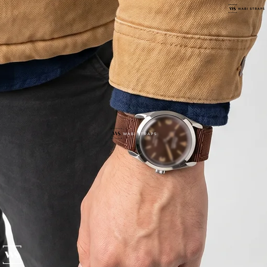 Brown Solid Plain Nylon Watch Strap on Nivada Grenchen Super Antarctic