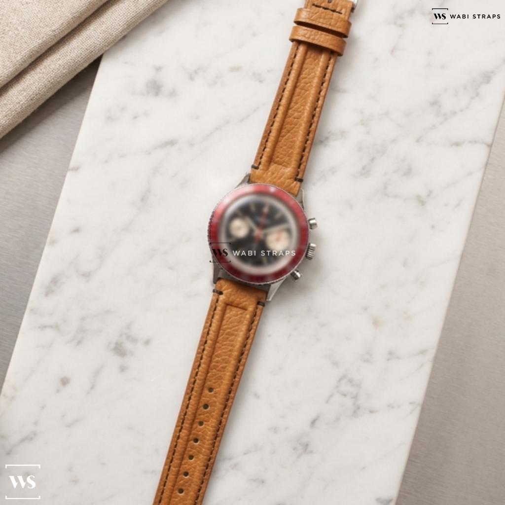 Black/Brown Double Ridged Leather Watch Strap on Longines Heritage Automatic Black Dial Stainless Steel Men's Watch