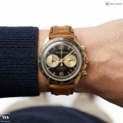 Black/Brown Double Ridged Leather Watch Strap on Vintage BR V2-94 Bellytanker Bronze Men's Watch