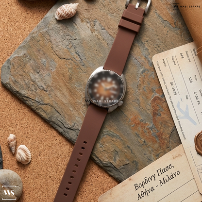 Brown Smooth Rubber Watch Strap on Seiko Prospex "King Turtle" Special Edition Dive Watch with Brown Dial #SRPH55