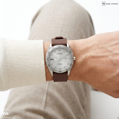 Brown Smooth Rubber Watch Strap on CITIZEN BM7600-81A ECO-DRIVE MEN WATCH