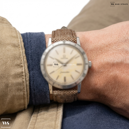 Brown Denim Leather Watch Strap on Omega Seamaster
