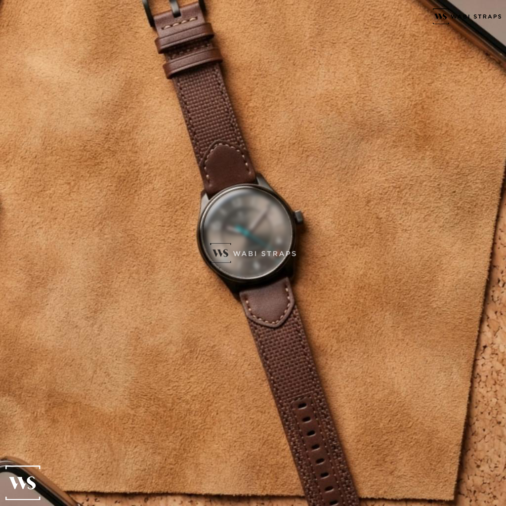 Brown Hybrid Leather Watch Strap on Farer x Worn & Wound Limited Edition