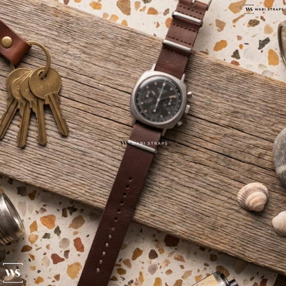 Brown Smooth Matte Pu Leather Watch Strap on Vintage Heuer Camaro Black Dial