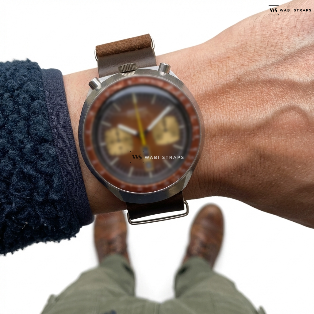 Brown Smooth Matte Pu Leather Watch Strap on Seiko Bullhead Speedtimer Chronograph