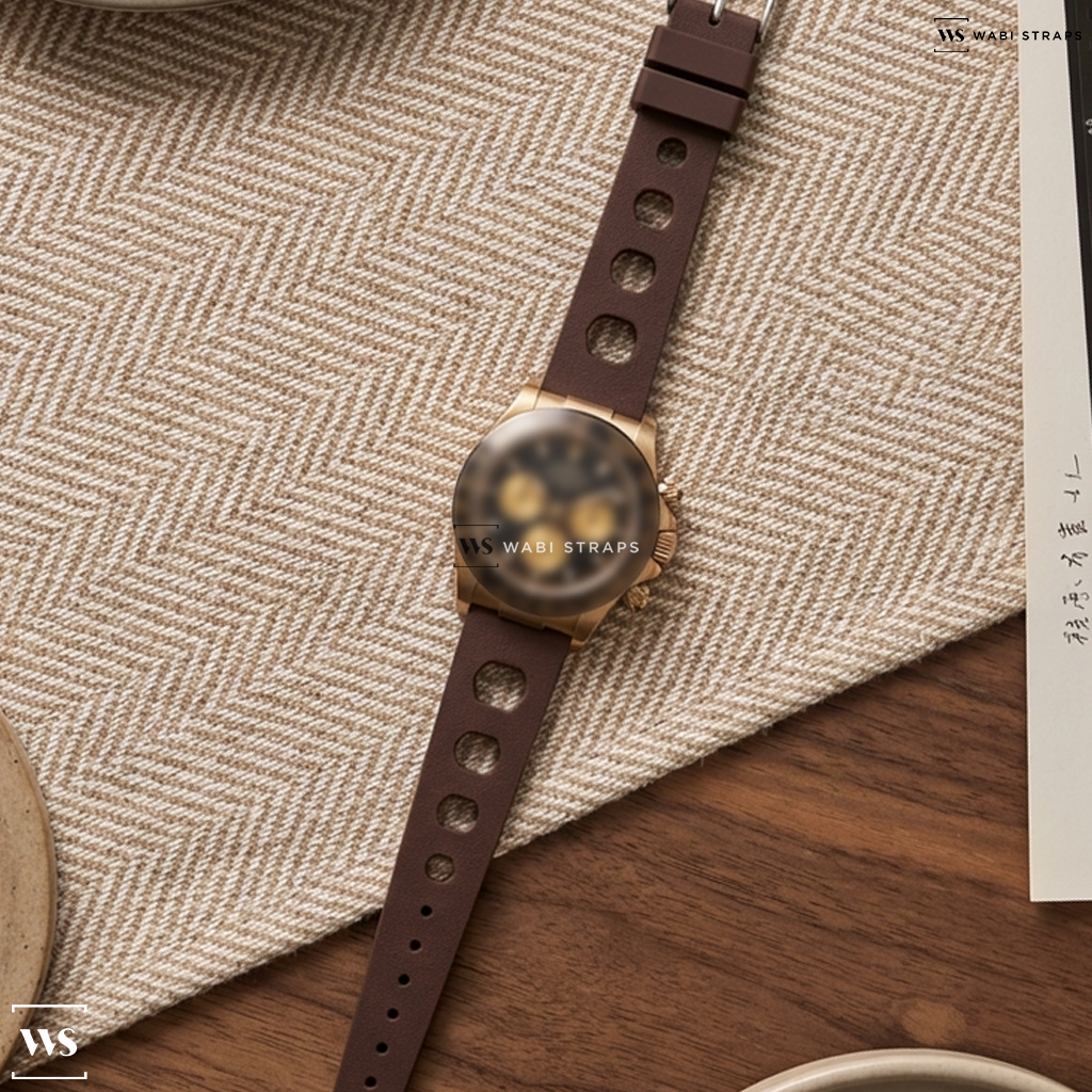 Brown Perforated Silicone Watch Strap on Rolex Cosmograph Daytona 116518LN 18k Gold