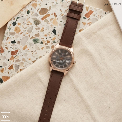 Brown Smooth Leather Watch Strap on Rolex Sky Dweller 336935 Everose 18K Gold Rhodium Dial 2022