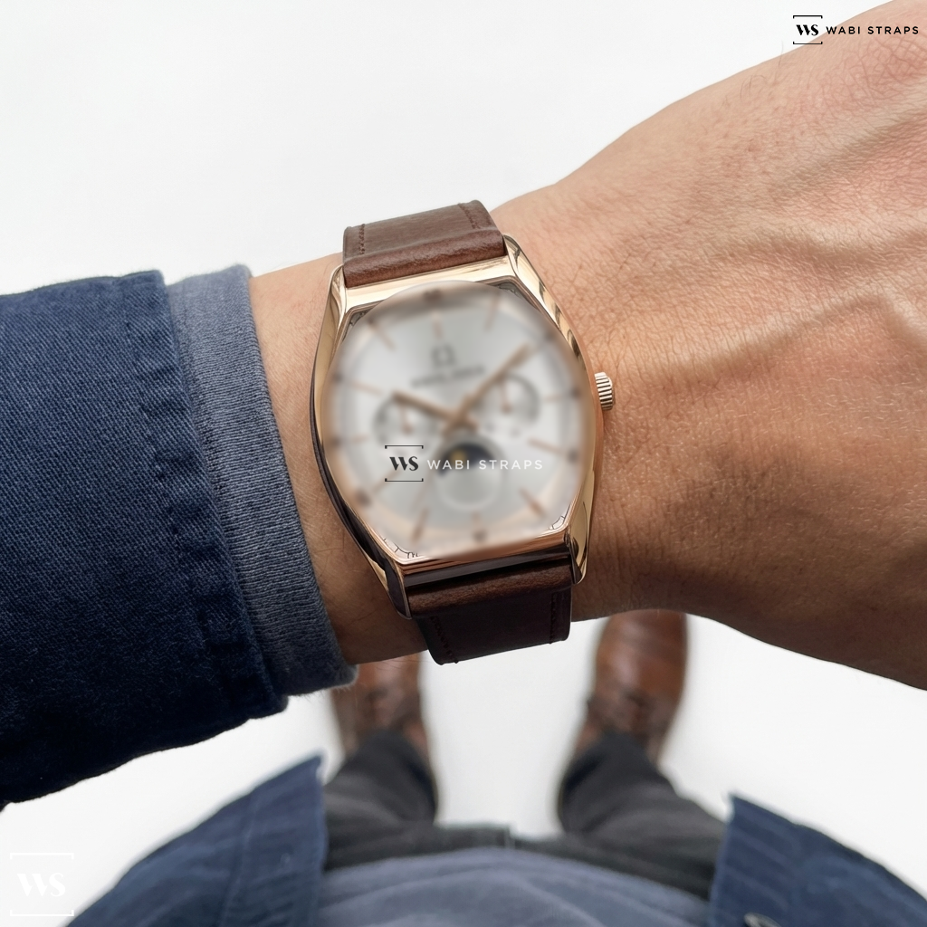 Brown Smooth Leather Watch Strap on SOLVIL ET TITUS BARISTA W06-03323-004 MULTI-FUNCTION DAY/NIGHT QUARTZ MEN WATCH