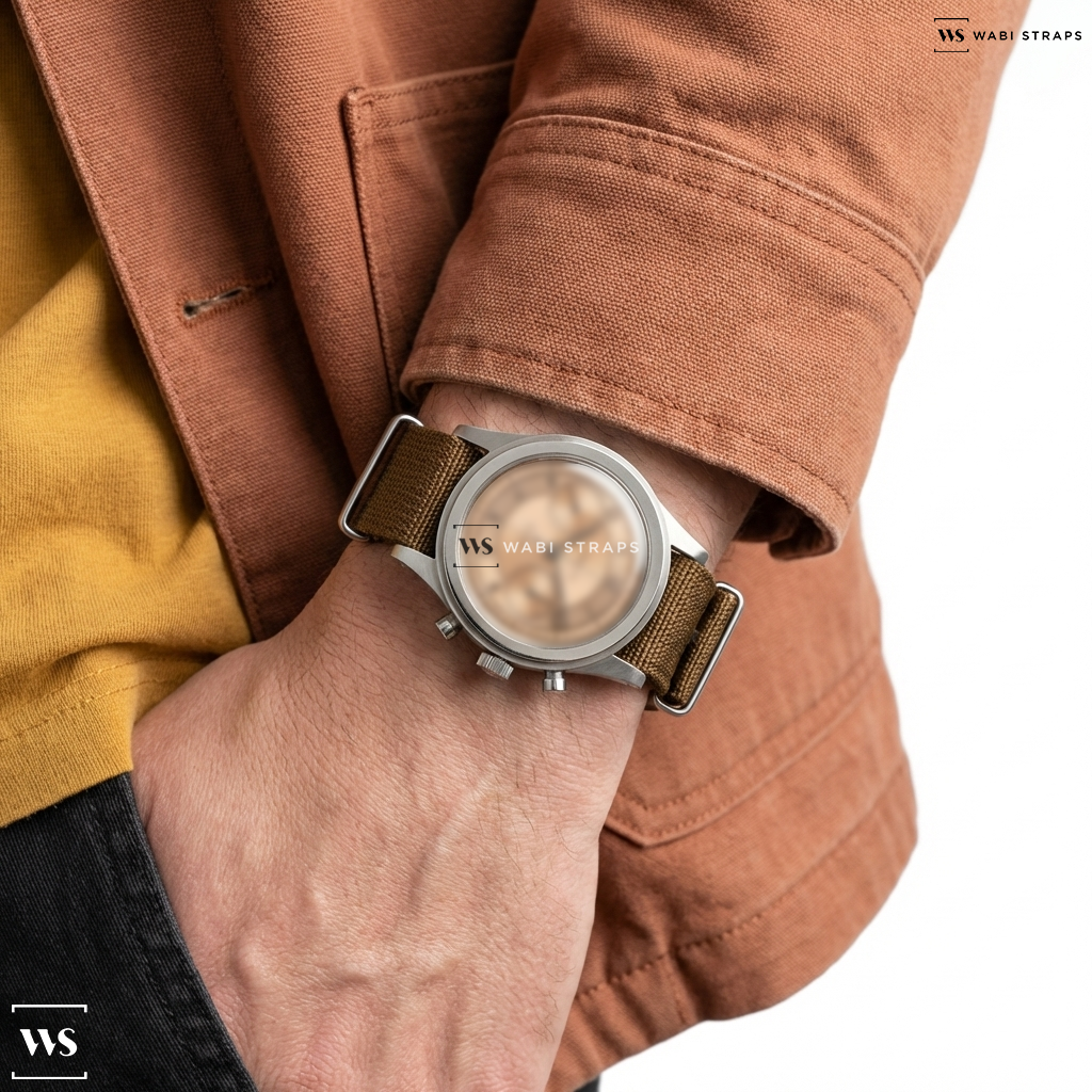 Brown Ribbed Nylon Watch Strap on Baltic Baltic x Worn & Wound Collaboration