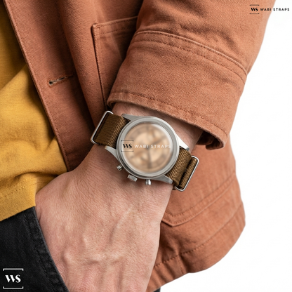 Brown Ribbed Nylon Watch Strap on Baltic Baltic x Worn & Wound Collaboration