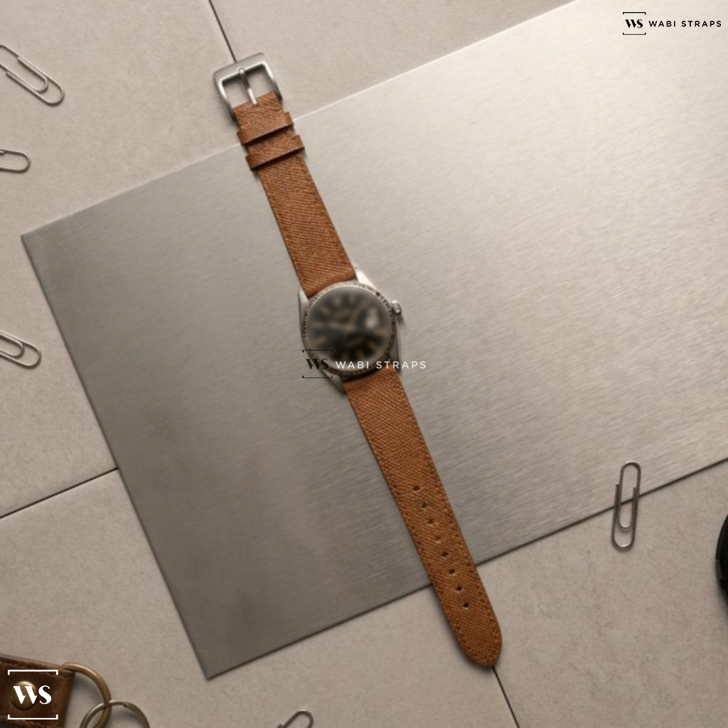 Brown Cross Hatch Leather Watch Strap on Rolex Oysterdate