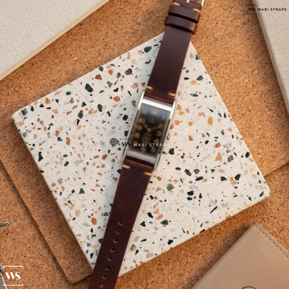 Brown Smooth Matte Leather Watch Strap on Sigma Curvex Case Vintage Rectangle