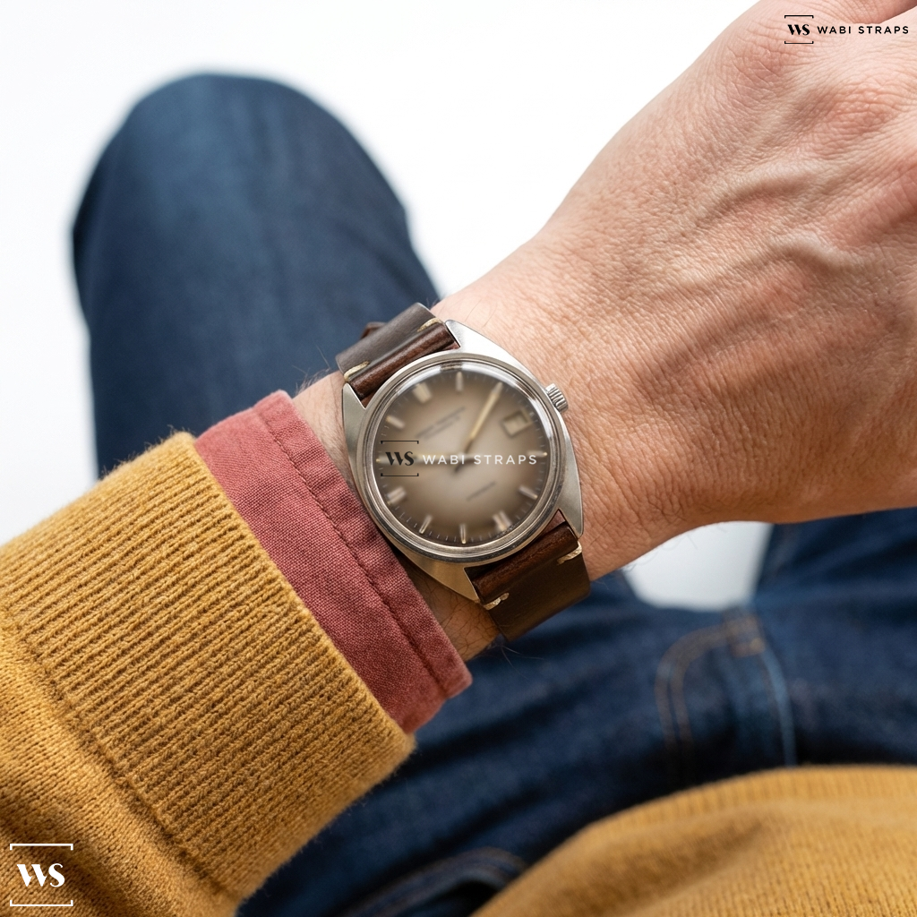 Brown Smooth Matte Leather Watch Strap on Girard Perregaux Chronometer Gyromatic