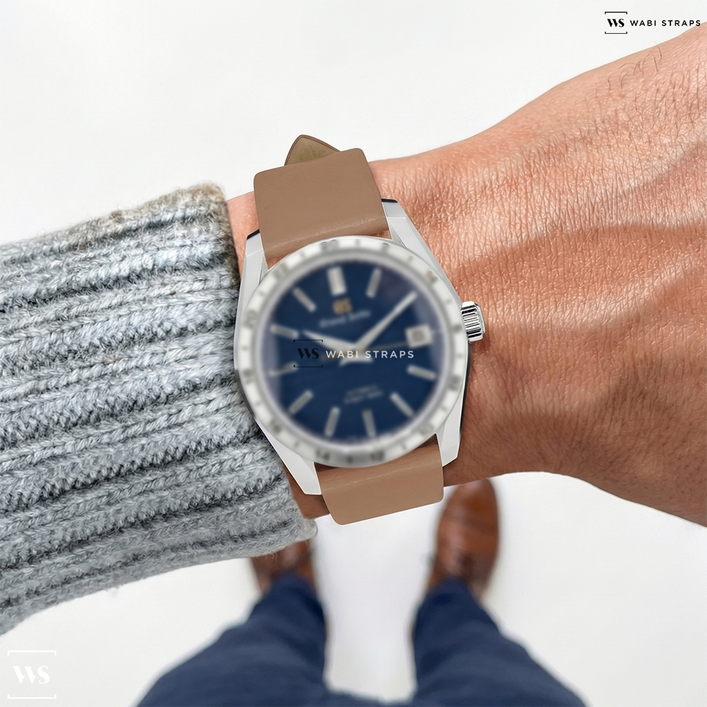 Brown Smooth Leather Watch Strap on Grand Seiko Grand Seiko Four Seasons AUTUMN Hi-Beat Limited