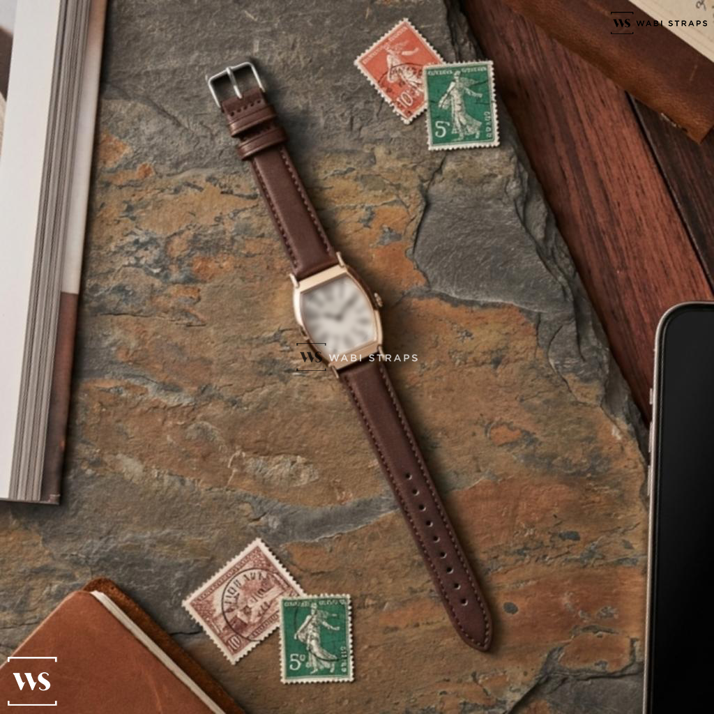 Brown Aged Leather Watch Strap on Vacheron Constantin Les Historiques 1912 18K Rose Gold
