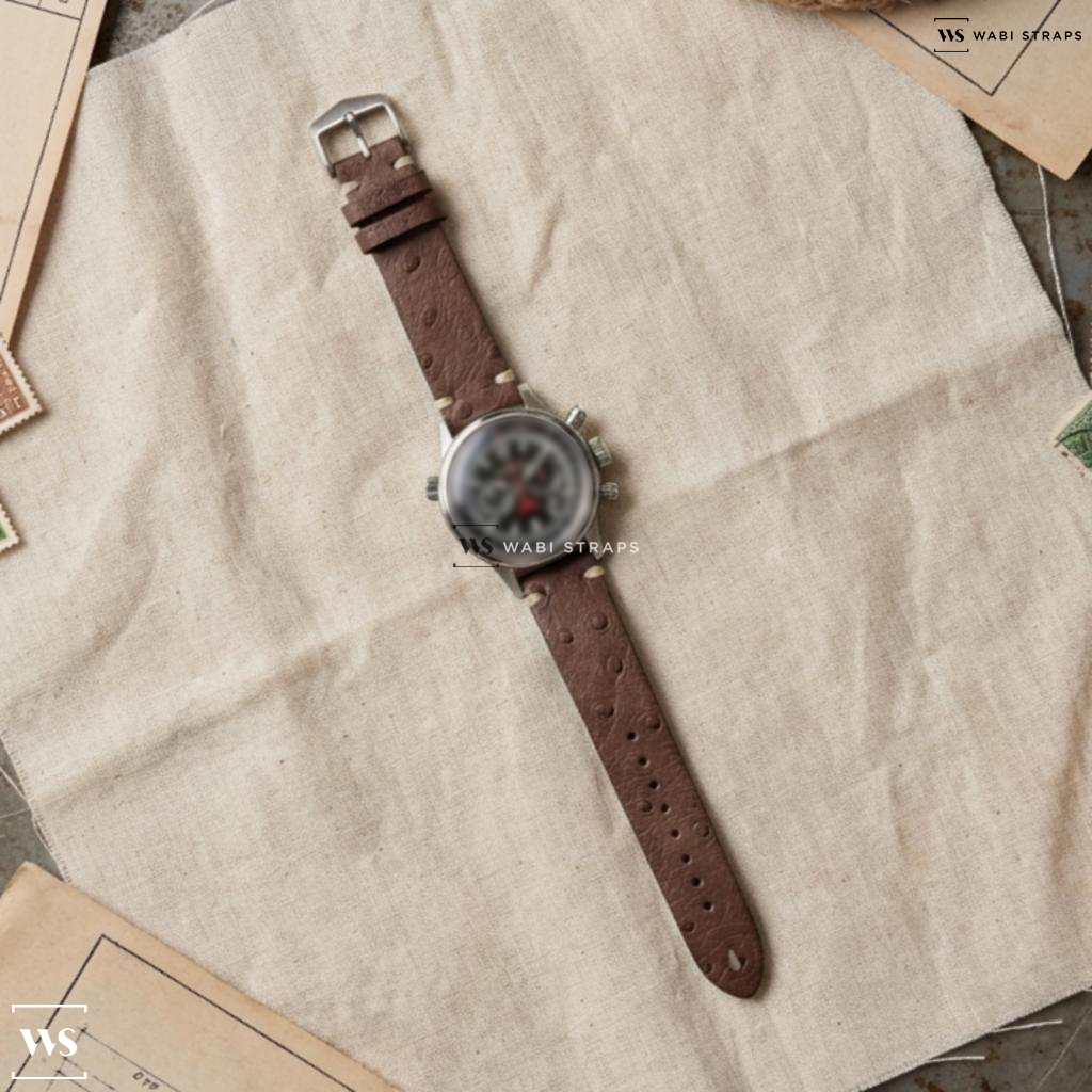 Brown Ostrich Grain Leather Watch Strap on Jaeger LeCoultre Master Compressor Extreme World Chronograph SS