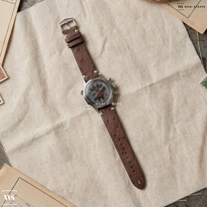 Brown Ostrich Grain Leather Watch Strap on Jaeger LeCoultre Master Compressor Extreme World Chronograph SS