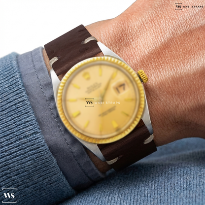 Brown Ostrich Grain Leather Watch Strap on Rolex Datejust Ref. 1601