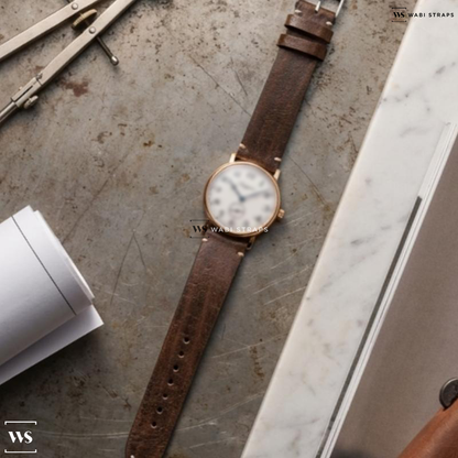 Brown Wood Leather Watch Strap on Longines Présence Automatic Silver Dial 18kt Rose Gold Men's Watch